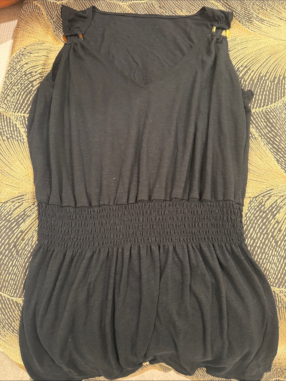 BECCA Black Sleeveless Smocked Waist Swim Coverup